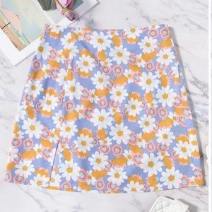 Floral Split Hem Zipper Skirt